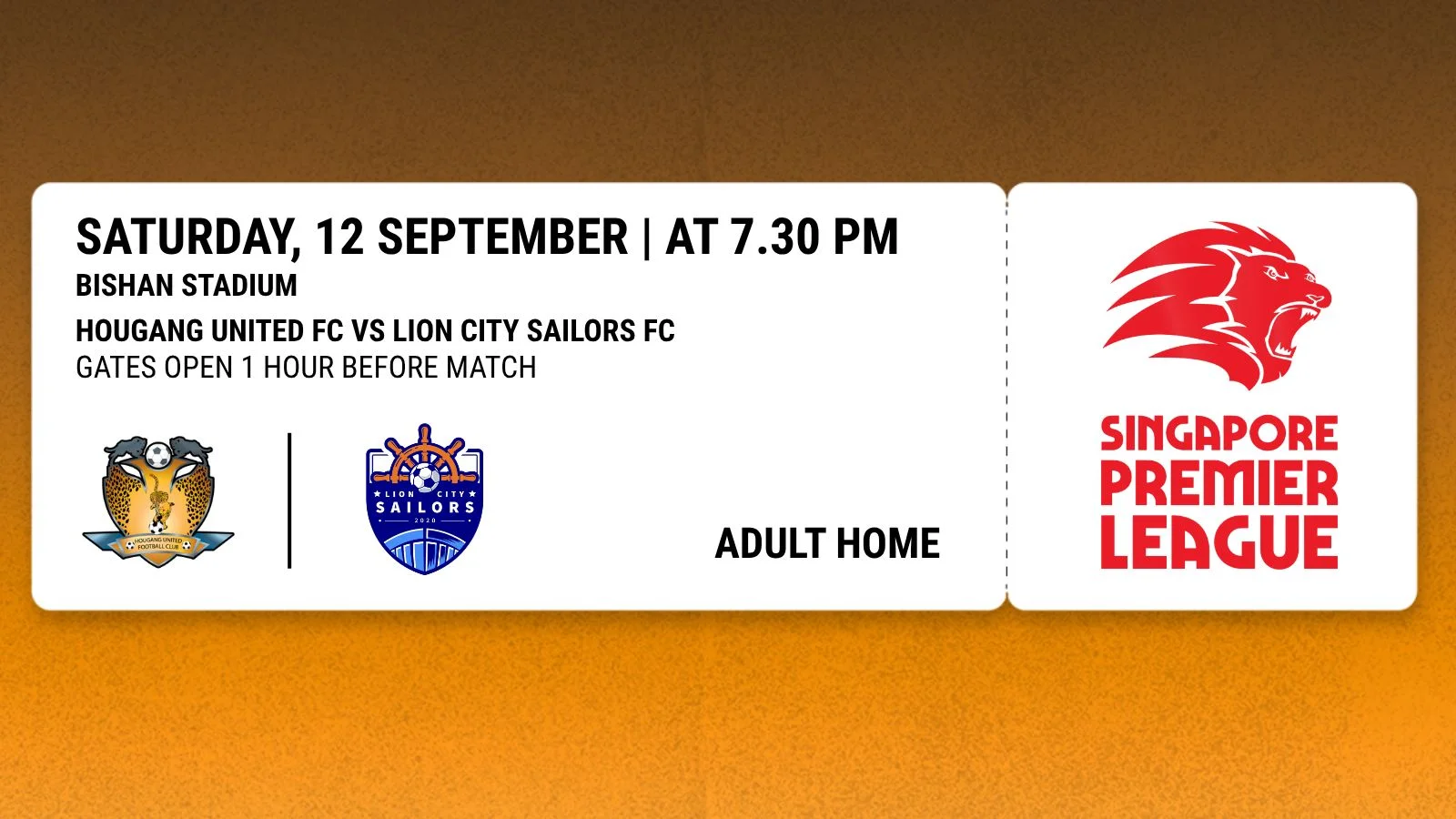 [Home Zone] Adult Ticket: Hougang United FC vs Lion City Sailors