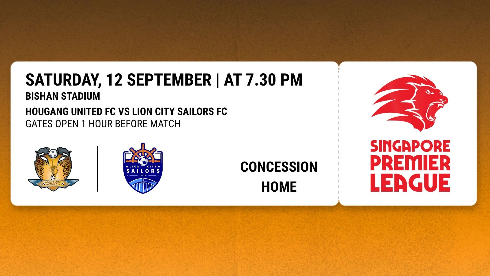 [Home Zone] Concession Ticket: Hougang United FC vs Lion City Sailors